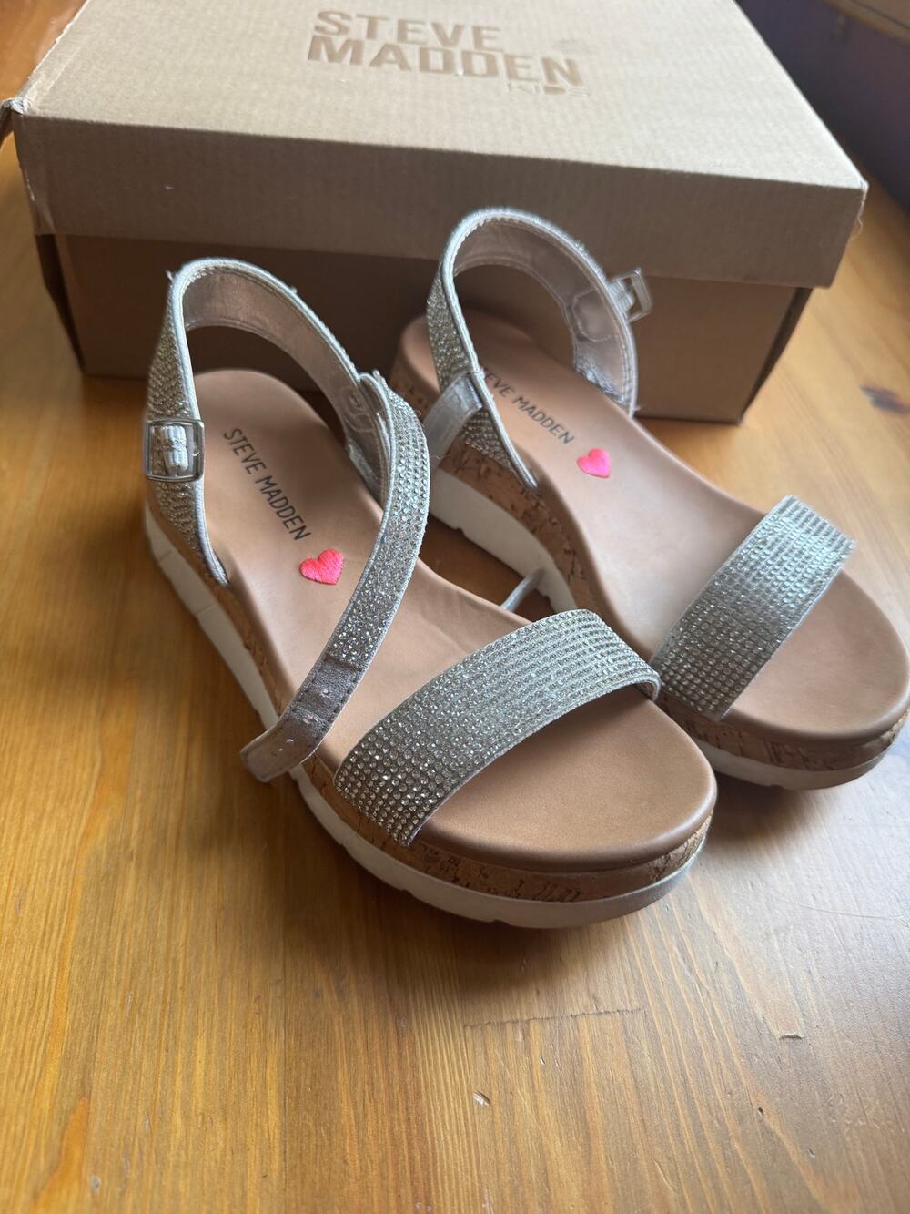 Steve Madden Girls JROSLITA Rhinestone Platform Wedge Sandals, Silver